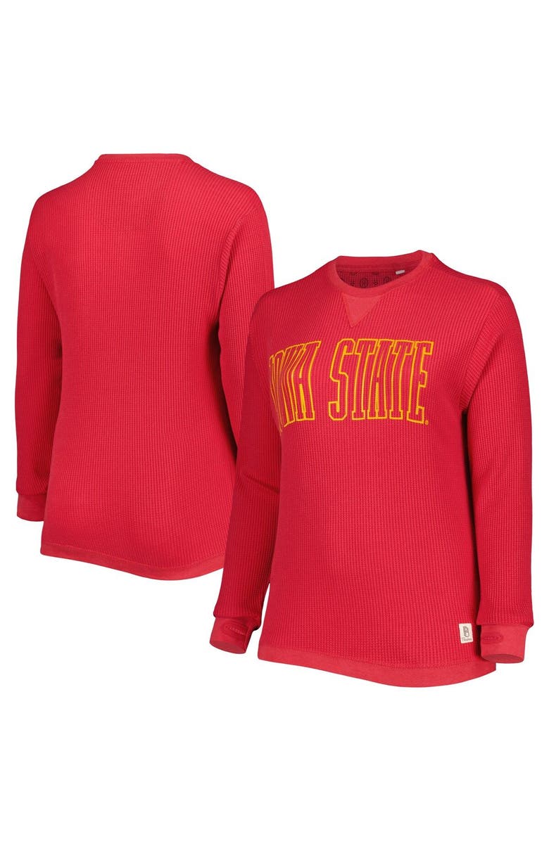 PRESSBOX Women's Pressbox Cardinal Iowa State Cyclones Surf Plus Size Southlawn Waffle-Knit Thermal Tri-Blend Long Sleeve T-Shirt, Main, color, Crimson