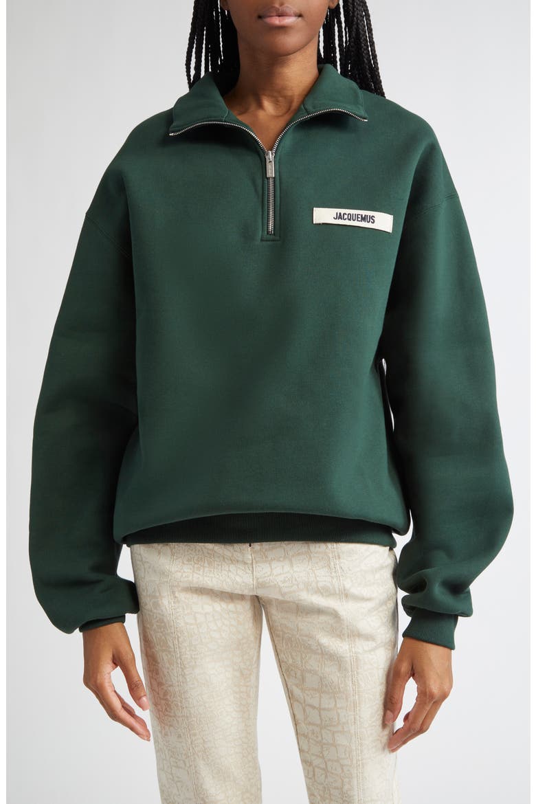 The Gros Grain Cotton Fleece Zip Sweatshirt, Main, color, DARK GREEN
