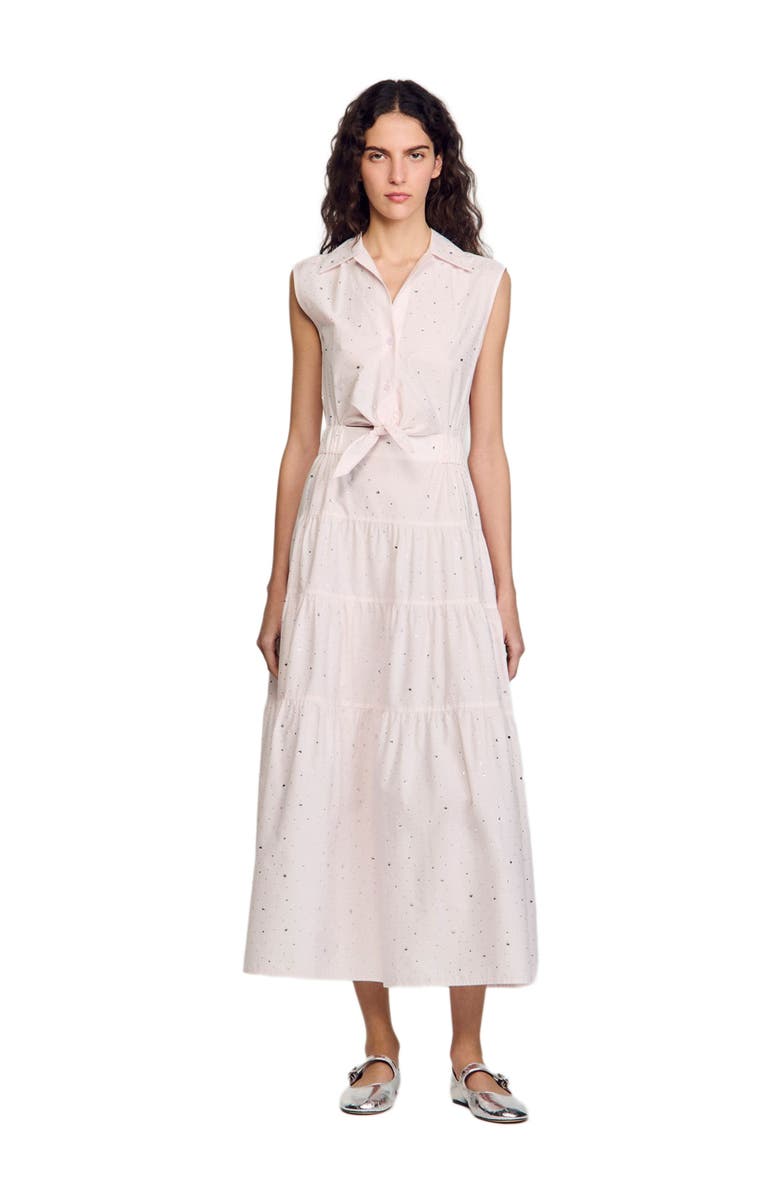 SANDRO Rhinestone tie-front maxi dress, Alternate, color, Light Pink