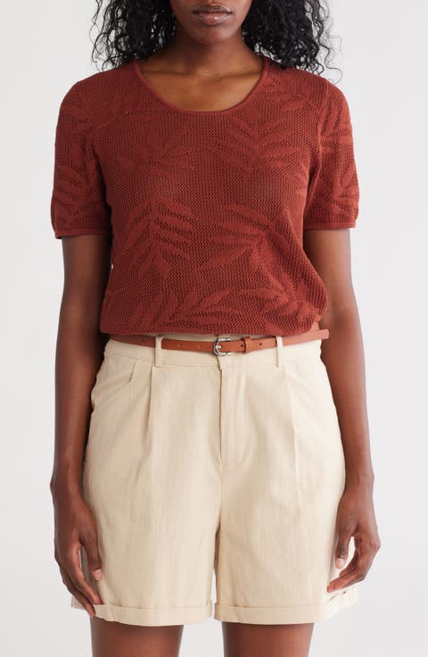 Cotton Jacquard Short Sleeve Sweater