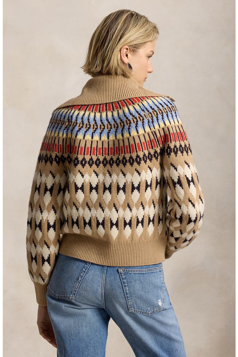 Fair Isle Wool & Cashmere Cardigan, Alternate, color, CAMEL MULTI