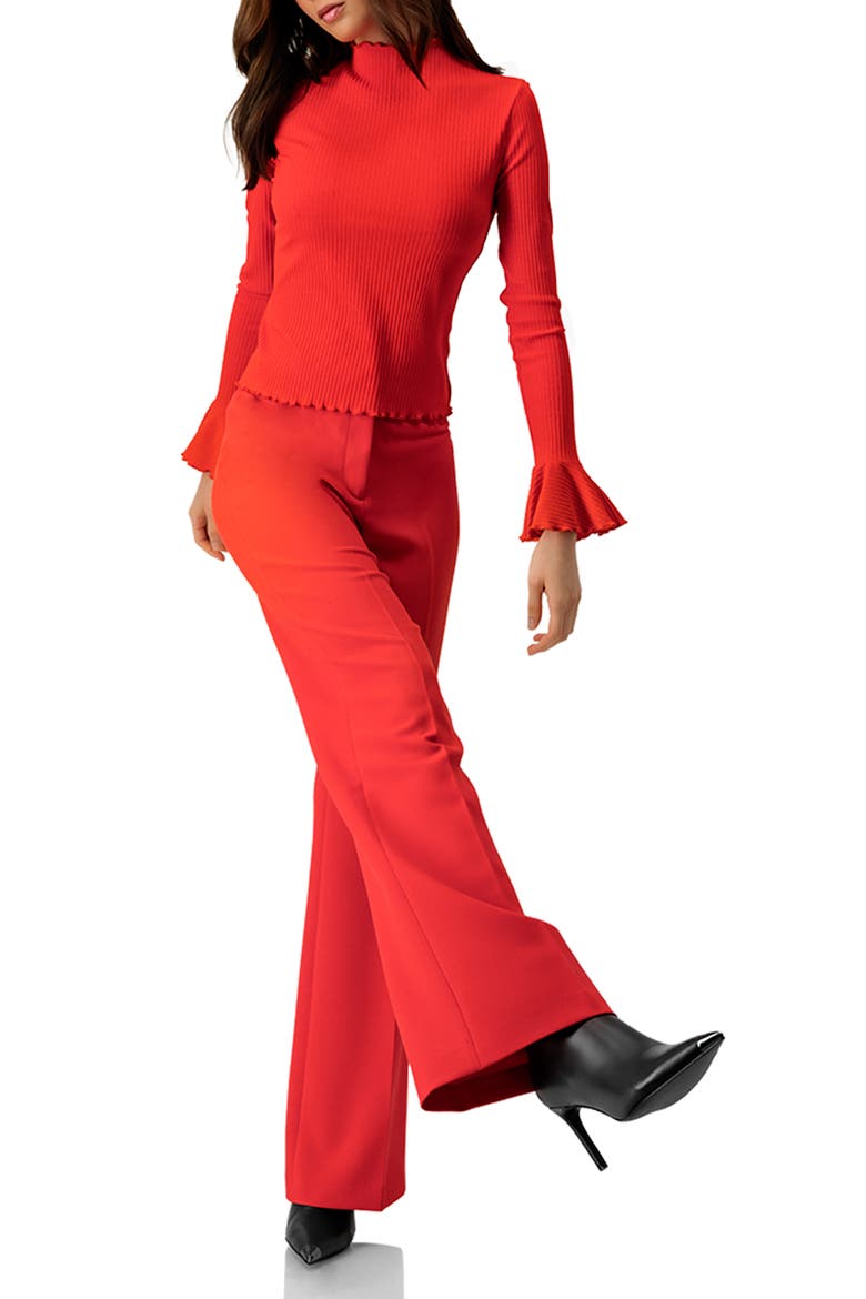 Ribbed Long-Sleeve Top with Flared Cuffs, Alternate, color, Red