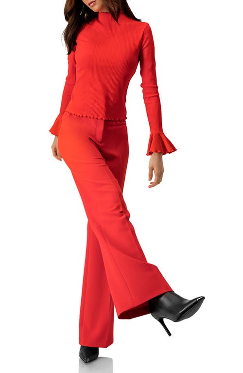 Ivonne Ribbed Long-sleeve Top With Flared Cuffs In Red