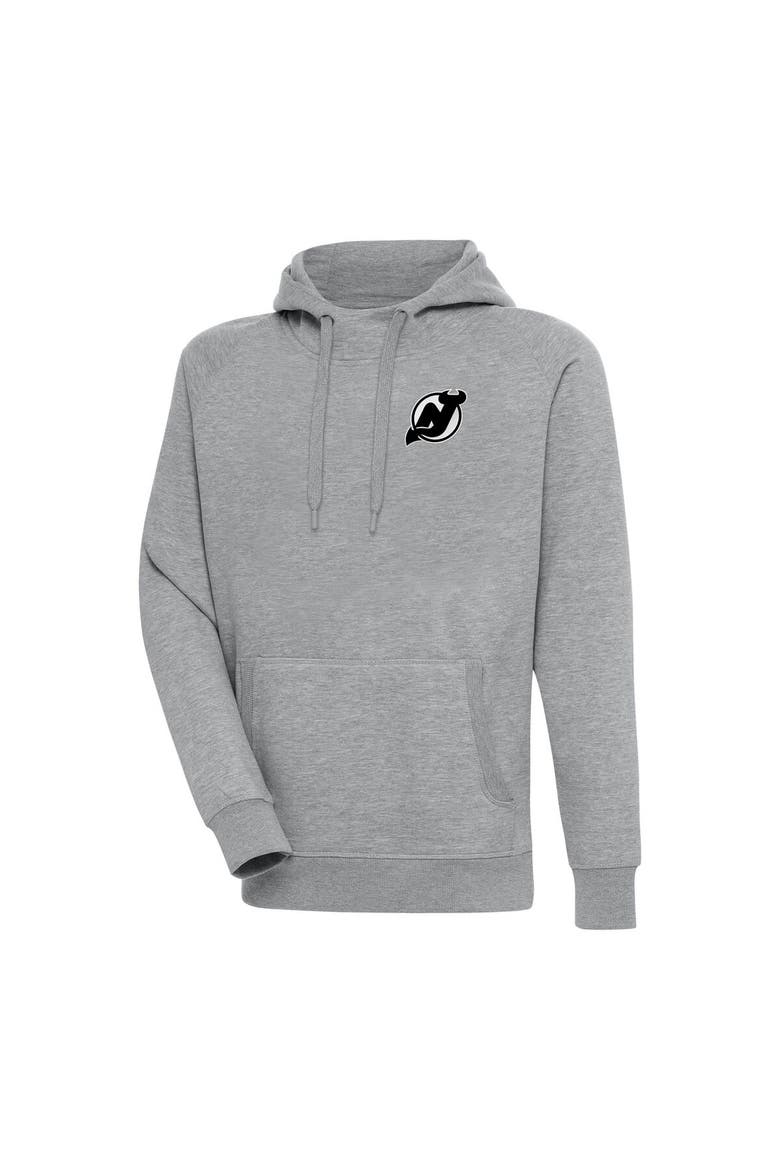 Men's Antigua  Heather Gray New Jersey Devils Metallic Logo Victory Pullover Hoodie, Main, color, Heather Gray