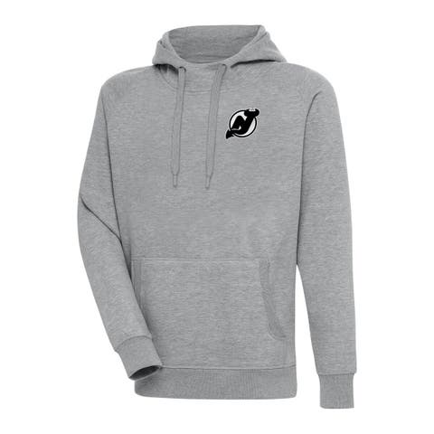 Men's Antigua  Heather Gray New Jersey Devils Metallic Logo Victory Pullover Hoodie