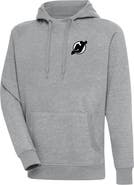 ANTIGUA Men's Antigua Heather Gray New Jersey Devils Metallic Logo Victory Pullover Hoodie
