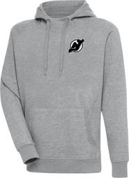 ANTIGUA Men's Antigua Heather Gray New Jersey Devils Metallic Logo Victory Pullover Hoodie