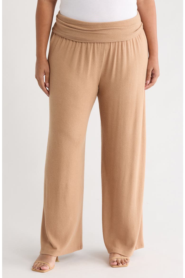 Foldover Knit Wide Leg Pants, Main, color, DARK TAUPE