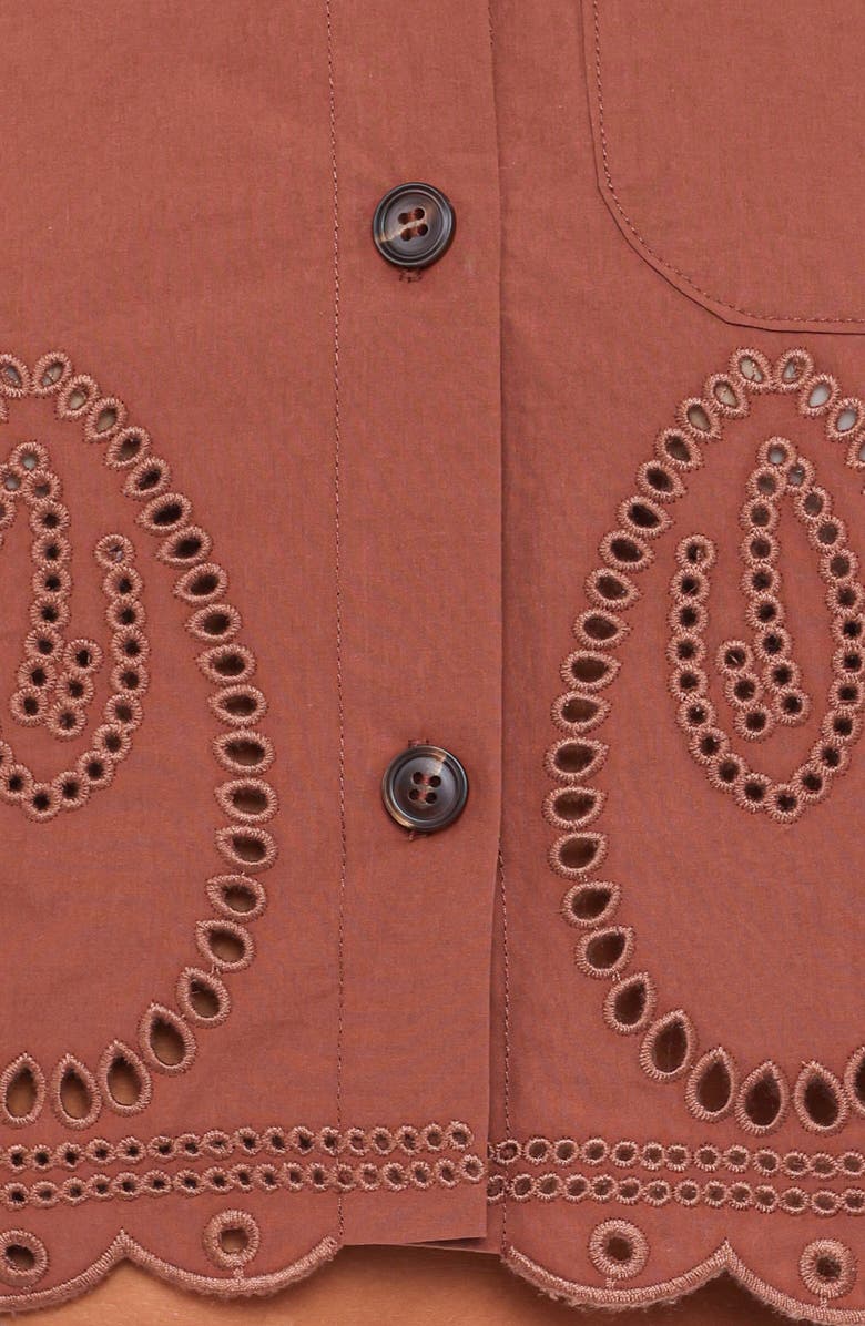 Petal & Pup Williams Eyelet Scalloped Hem Crop Button-Up Shirt, Alternate, color, Brown