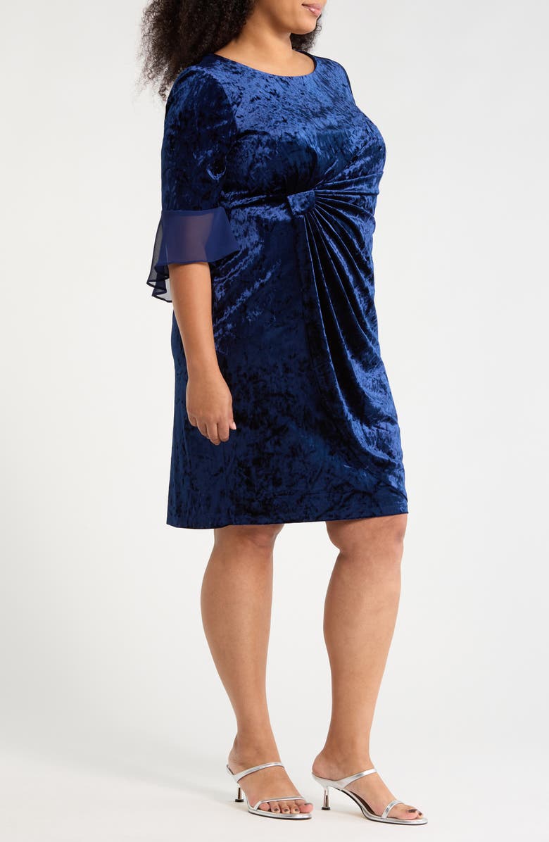 Connected Apparel Crushed Velvet Ruched Cocktail Dress, Alternate, color, Navy