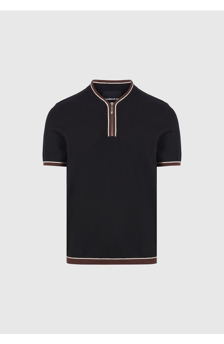 Manière De Voir Clement Crew Neck Zip Polo Shirt, Alternate, color, Black