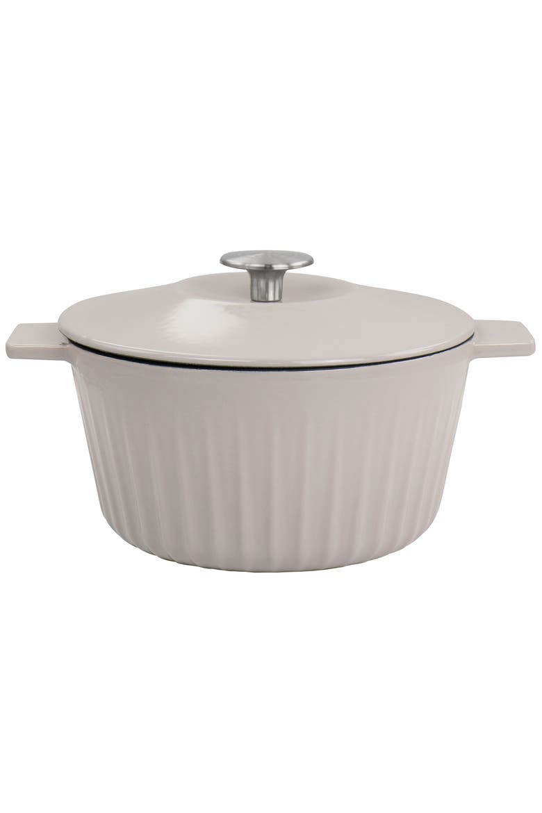 Enameled Cast Iron 3 Quart  Embossed Stripe Dutch Oven, Main, color, Warm Grey