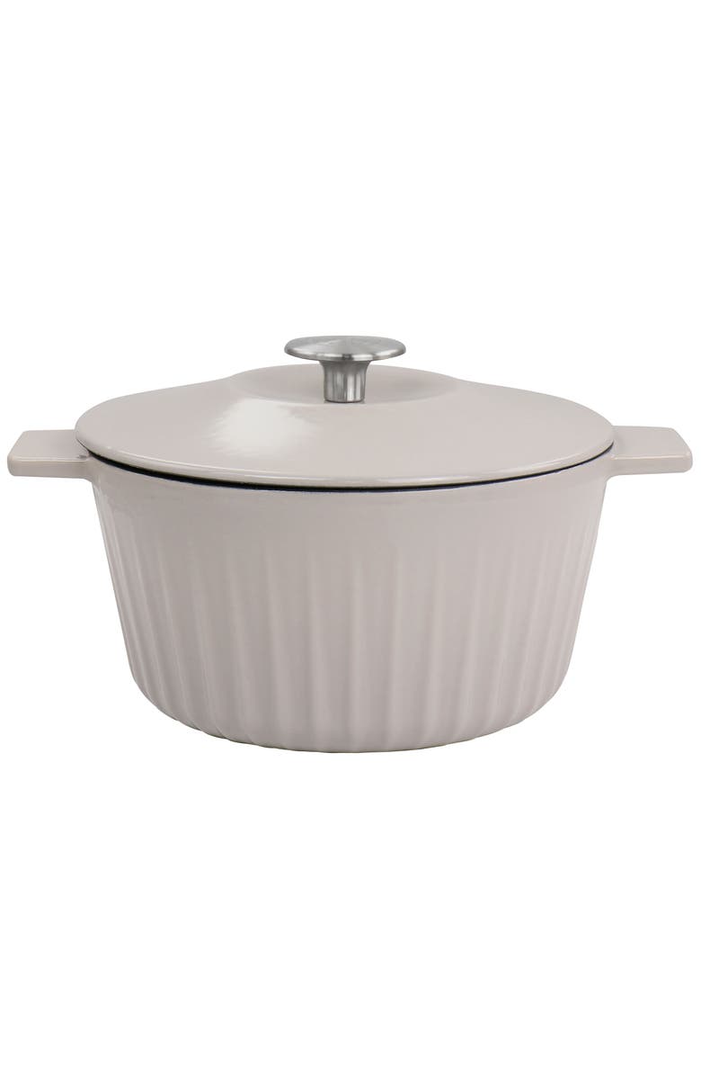 MARTHA STEWART Eastholm Enameled Cast Iron 3 Quart Embossed Stripe Dutch Oven with Lid, Main, color, Warm Grey