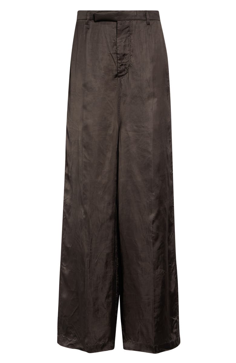 Rick Owens Firbanks High Waist Wide Leg Pleat Front Cupro Satin Pants, Alternate, color, Dark Dust