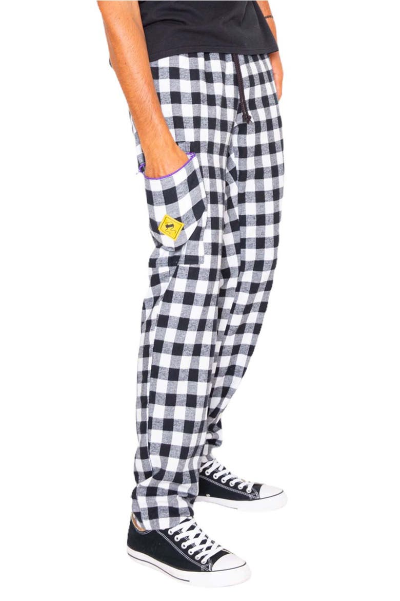 Zip Stash Check Cotton Flannel Pants, Alternate, color, BLACK/ WHITE