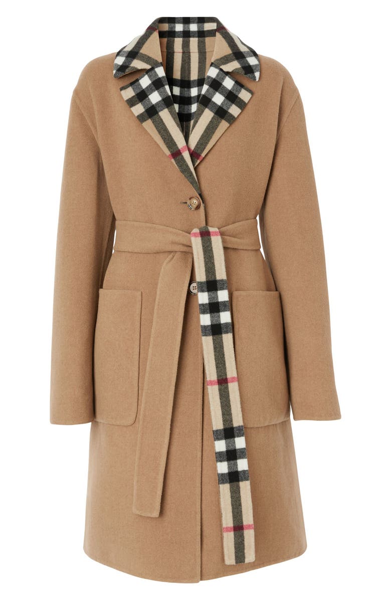 Burberry Reversible Check Double Face Wool Coat, Alternate, color,