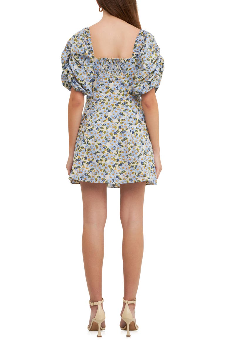 Floral Print Pintuck Puff Sleeve Minidress, Alternate, color, BLUE MULTI