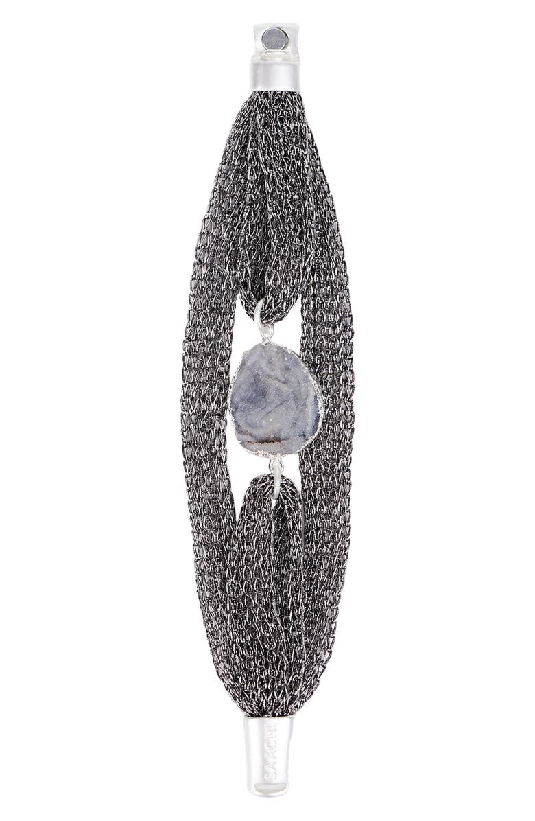 SAACHI Agate Stone Chain Bracelet, Main, color, Grey