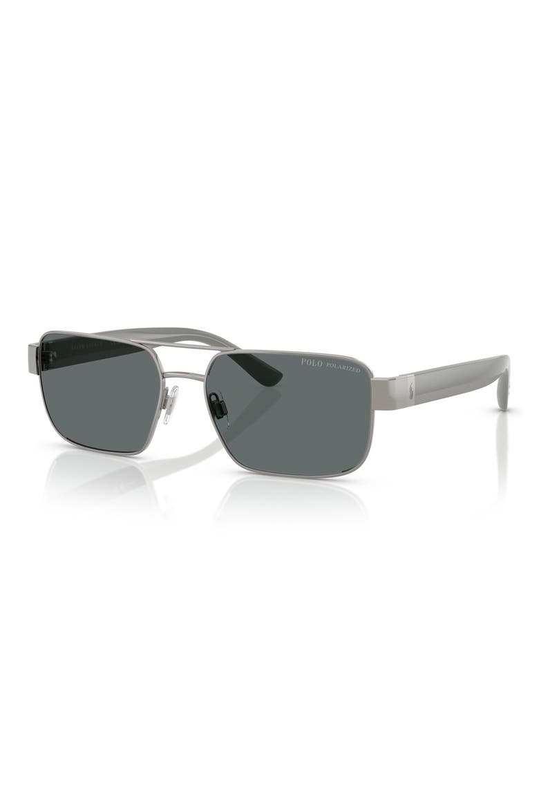 58mm Polarized Rectangle Sunglasses, Alternate, color, BRUSHED GUNMETAL / DARK GREY