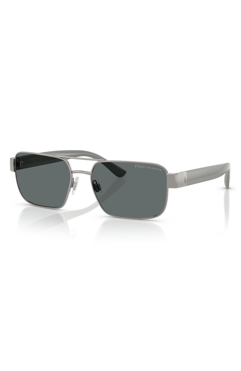 Polo Ralph Lauren 58mm Polarized Rectangle Sunglasses, Alternate, color, Brushed Gunmetal / Dark Grey