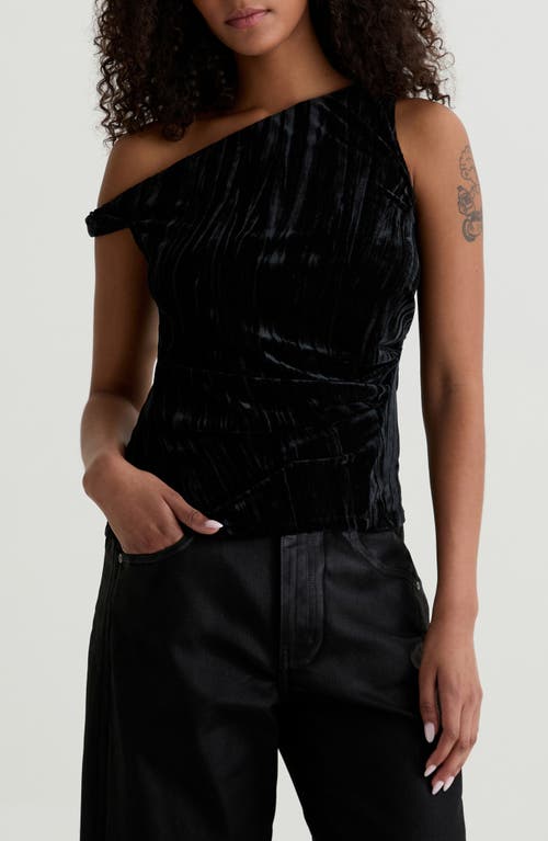Ag Rachel Asymmetric Cold Shoulder Velvet Top In Black