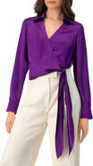 IVONNE Wrap Satin Blouse with Tie Detail
