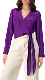 IVONNE Wrap Satin Blouse with Tie Detail