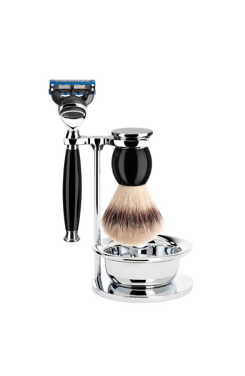 MÜHLE Sophist Black 4-piece Silvertip Fiber & Fusion Razor Shaving Set, Main, color, Black