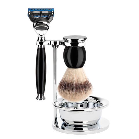 Sophist Black 4-piece Silvertip Fiber & Fusion Razor Shaving Set