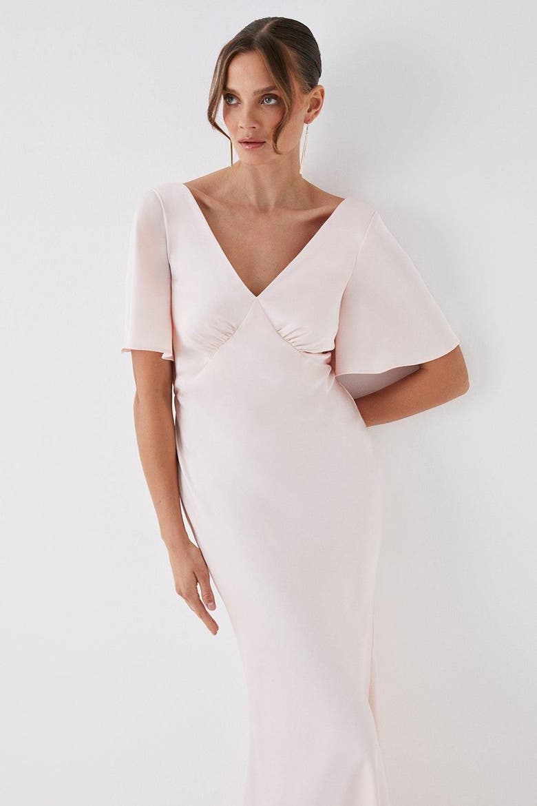 Tie Back Satin Bridesmaid Dress, Alternate, color, Blush