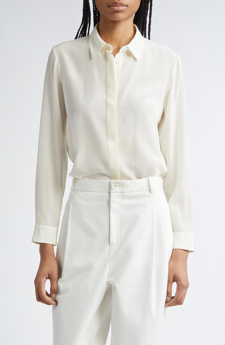 PARTOW Edie Silk Crêpe de Chine Buttton-Up Shirt, Main, color, Ivory