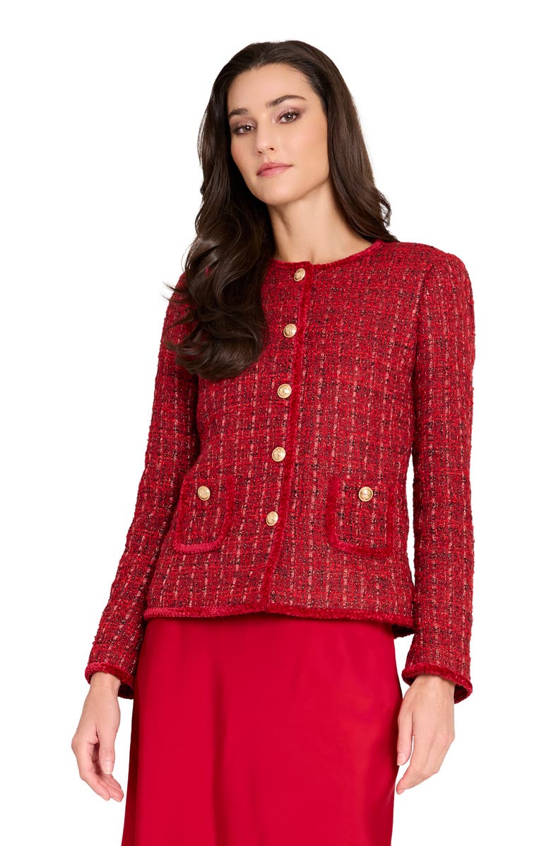 Tahari ASL Bouclé Jacket, Alternate, color, Red Multi