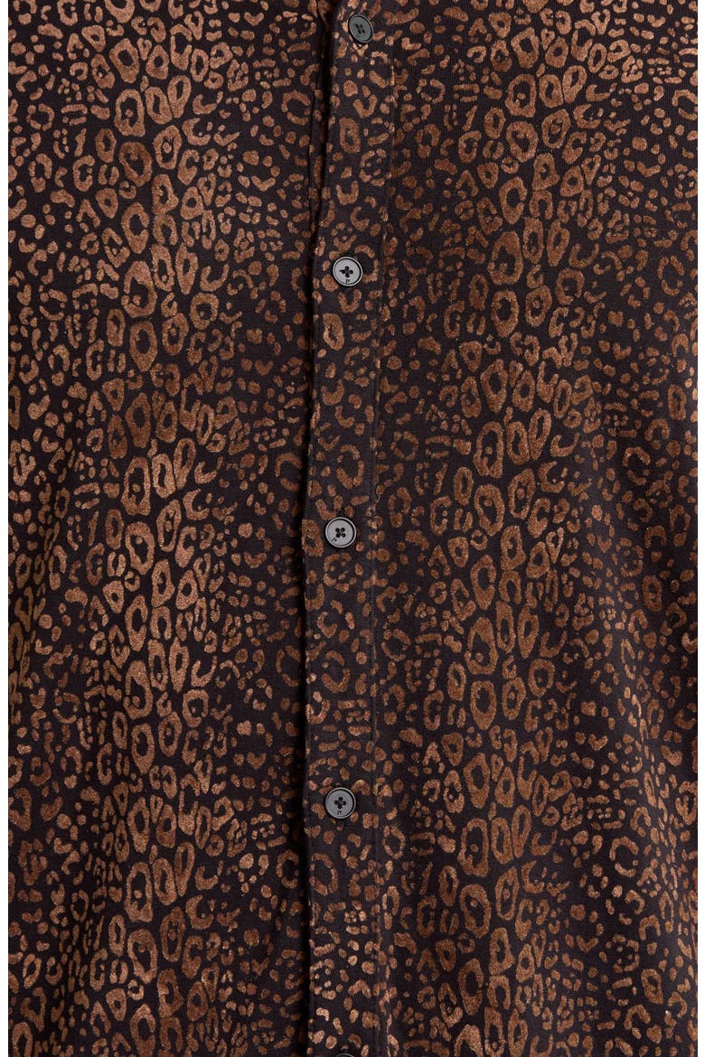 Finchley Leopard Flock Button-Up Shirt, Alternate, color, WOOD BROWN