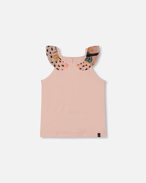 Deux Par Deux Organic Jersey Top with Applique -- Seashell Pink Deux Par Deux Organic Jersey Top with Applique -- Seashell Pink