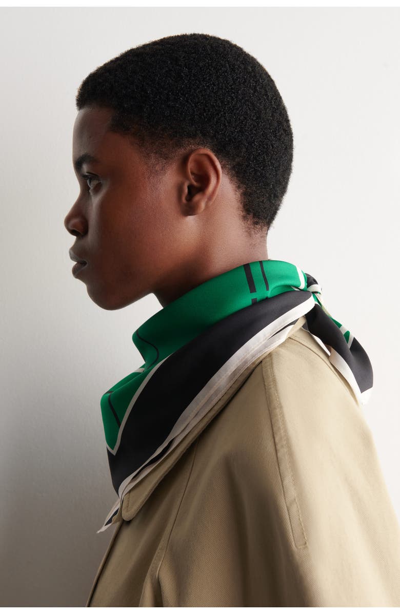 COS Plaid Silk Scarf, Alternate, color, Green / Black / Plaid