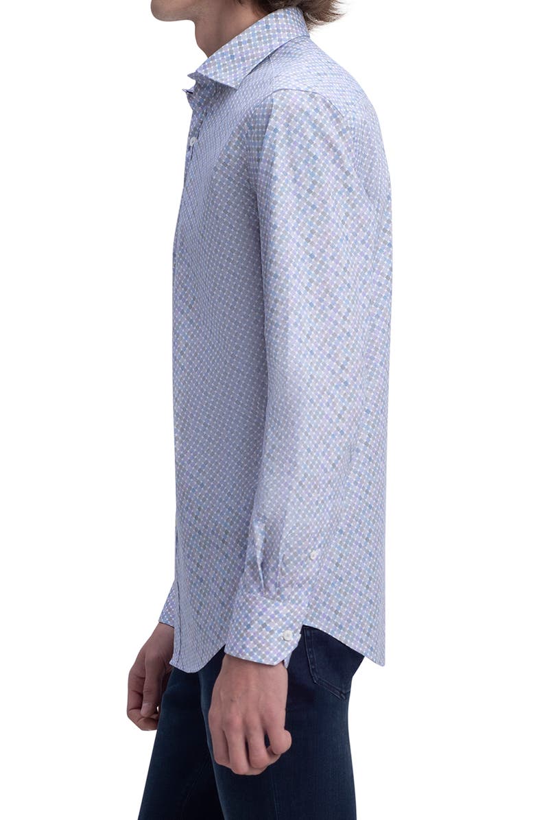 Bugatchi Shaped Fit Geo Print Stretch Cotton Button-Up Shirt, Alternate, color, 