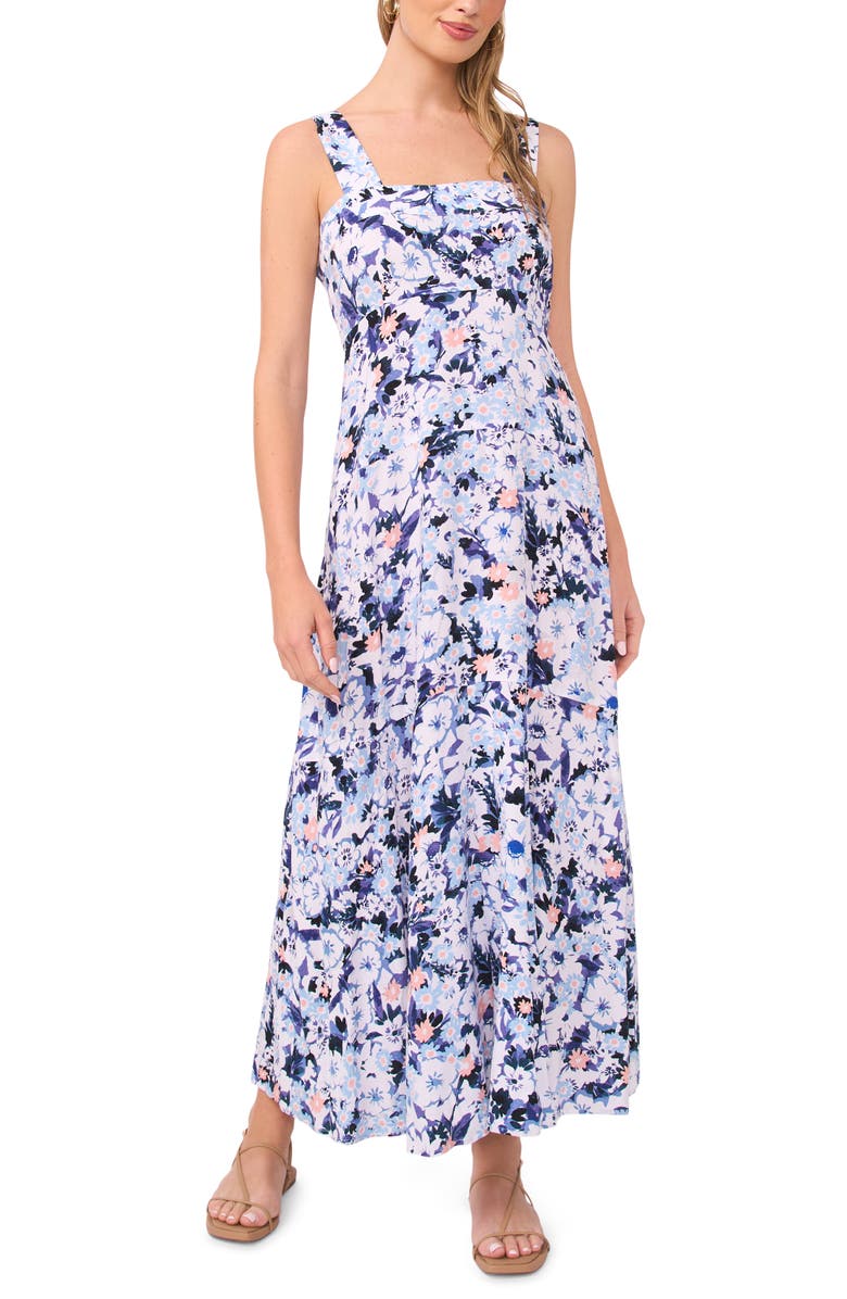 Vince Camuto Print Smocked Back Maxi Dress, Main, color, Blue Shadow
