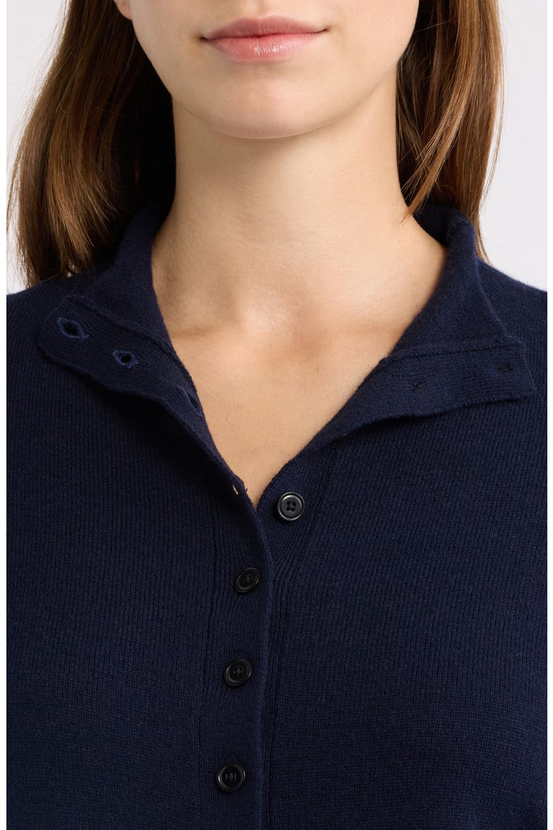 Merino Wool & Cashmere Mock Neck Button-Up Sweater, Alternate, color, HEATHER NAVY