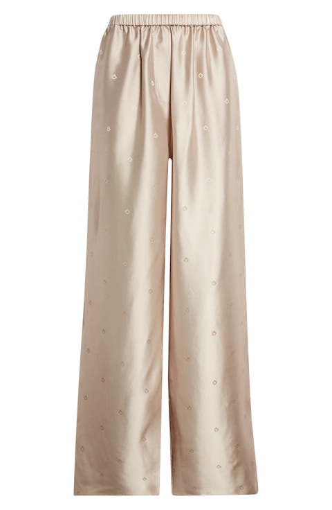 Gancini Jacquard Silk Wide Leg Pants