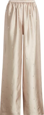 FERRAGAMO Gancini Jacquard Silk Wide Leg Pants