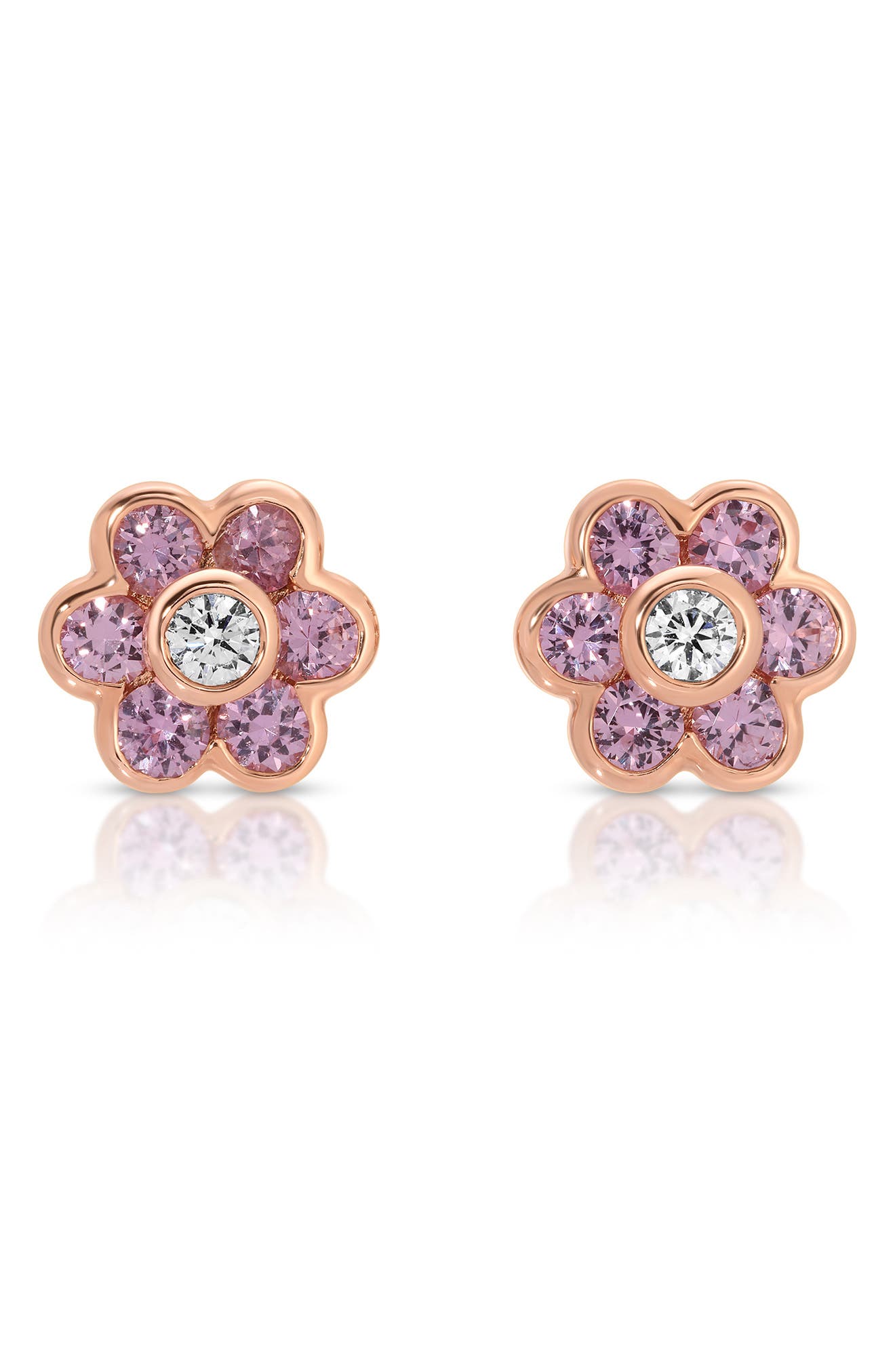 Anita Ko 18k Rose Gold Pink Sapphire & Diamond Flower Stud Earrings ...