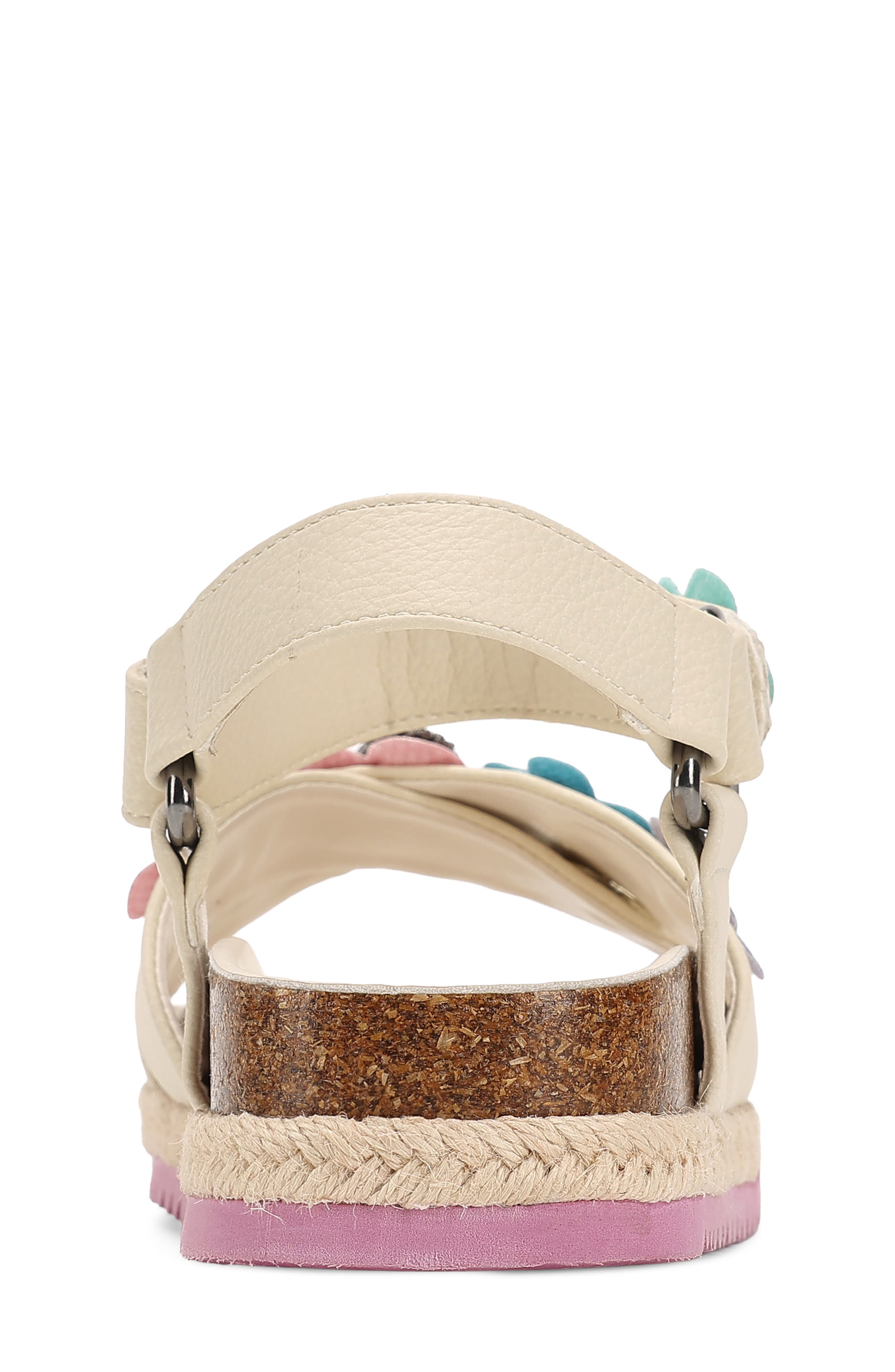 Kurt Geiger London Kids' Mini Kensington Flower Espadrille Ankle Strap Platform Sandal, Alternate, color, Bone Multi