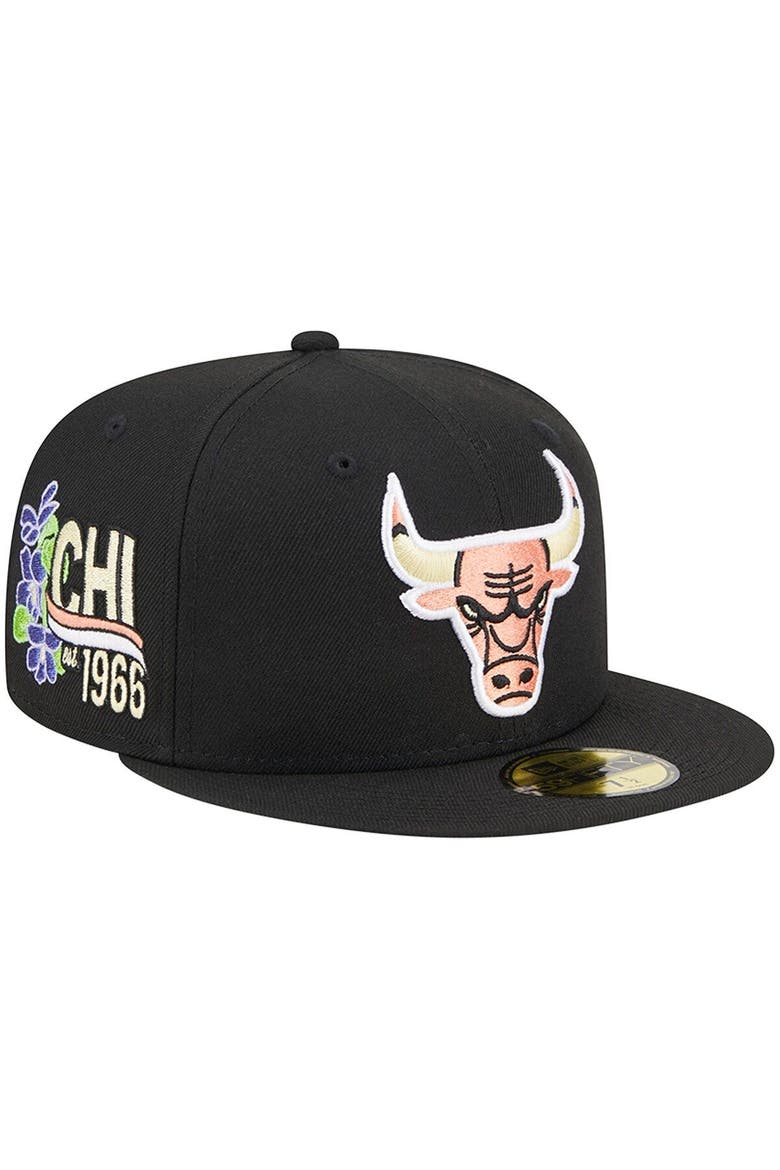 Men's New Era Black Chicago Bulls Floral Side 59FIFTY Fitted Hat, Main, color, Black