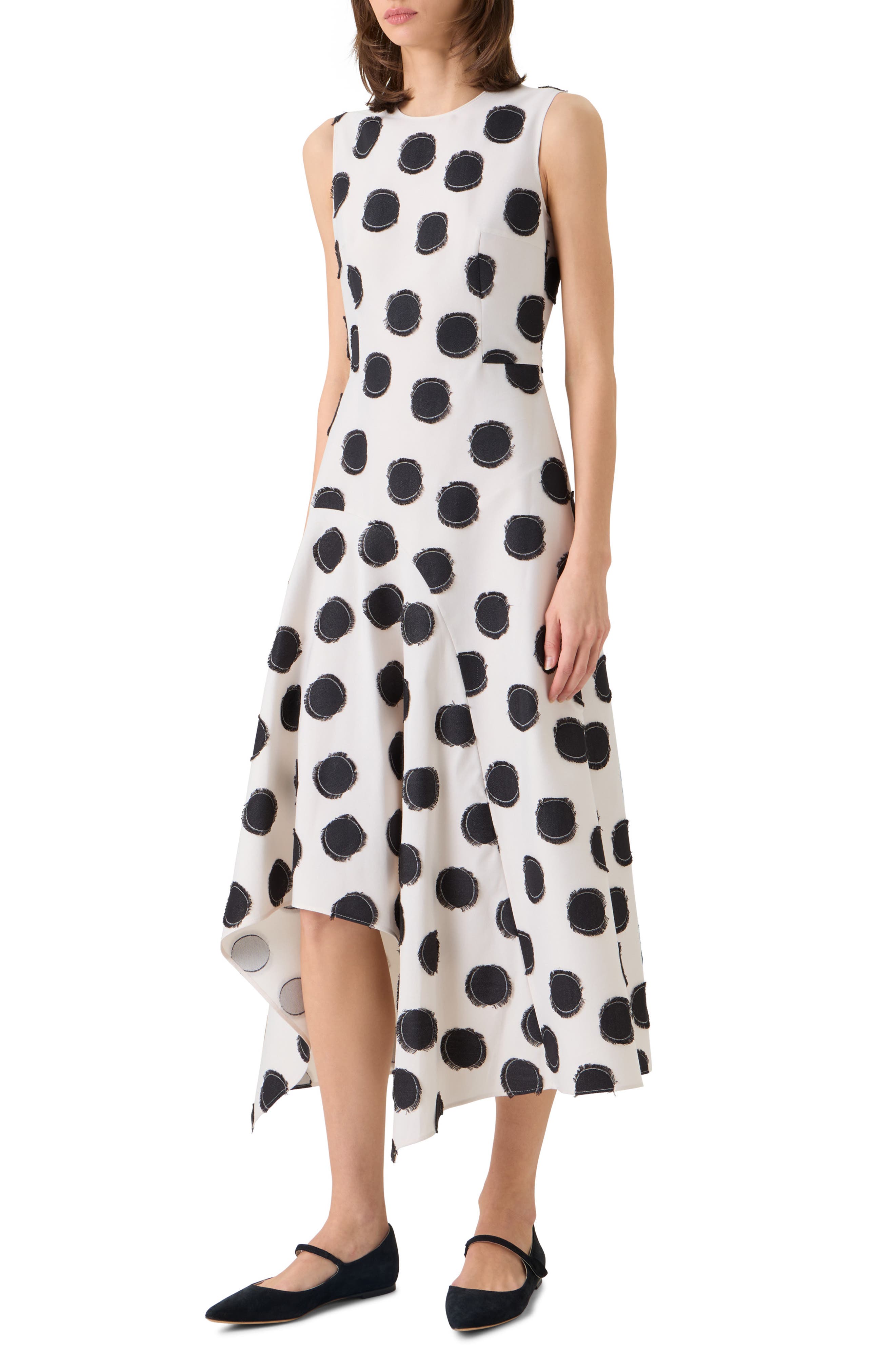 Akris punto Fringed Fil Coupé Polka Dot Jacquard Asymmetric Fit & Flare ...