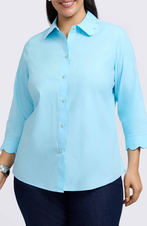 Foxcroft Gwen Three-quarter Sleeve Cotton Button-up Shirt In Soft Aqua