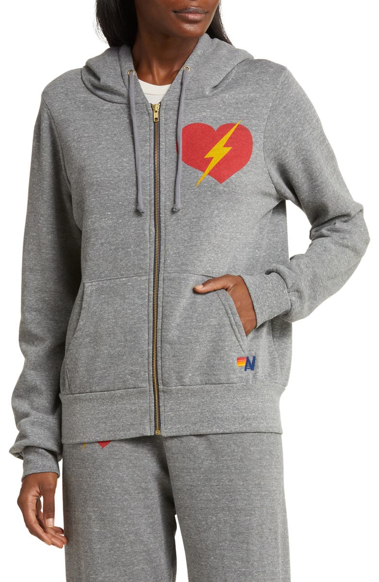 Aviator Nation Bolt Heart Graphic Zip-Up Hoodie, Alternate, color,