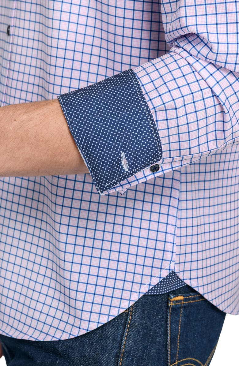 CONSTRUCT Grid Print Stretch Dress Shirt, Alternate, color, Navy/ Coral