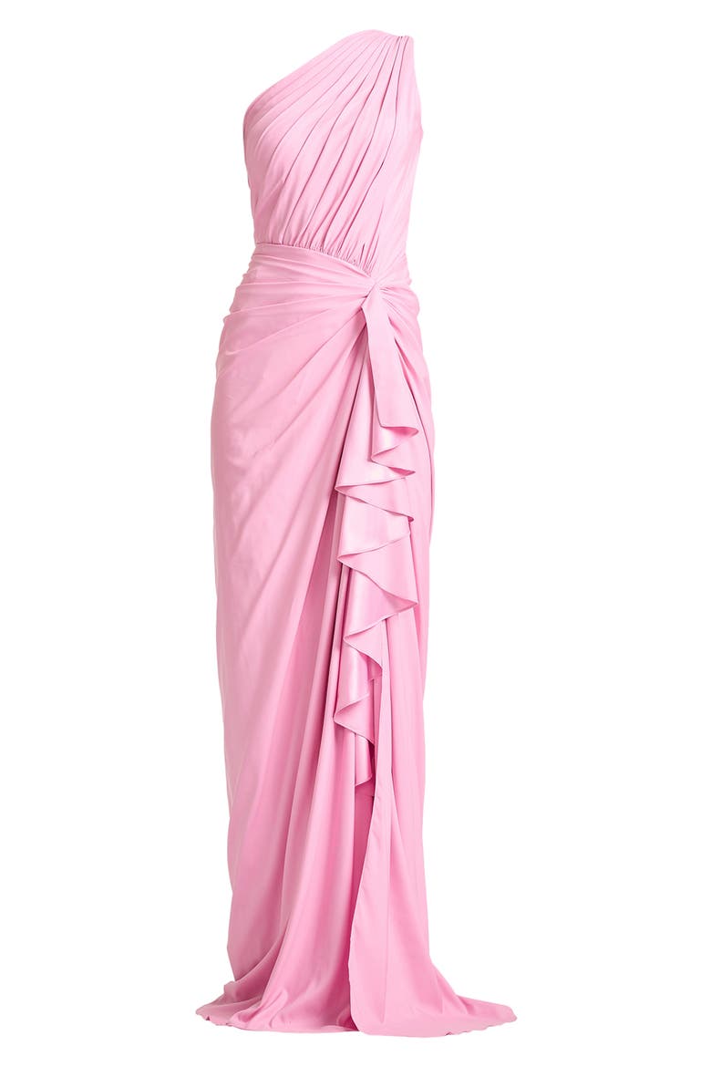 One-Shoulder Side Ruffle Gown, Alternate, color, CANDY PINK