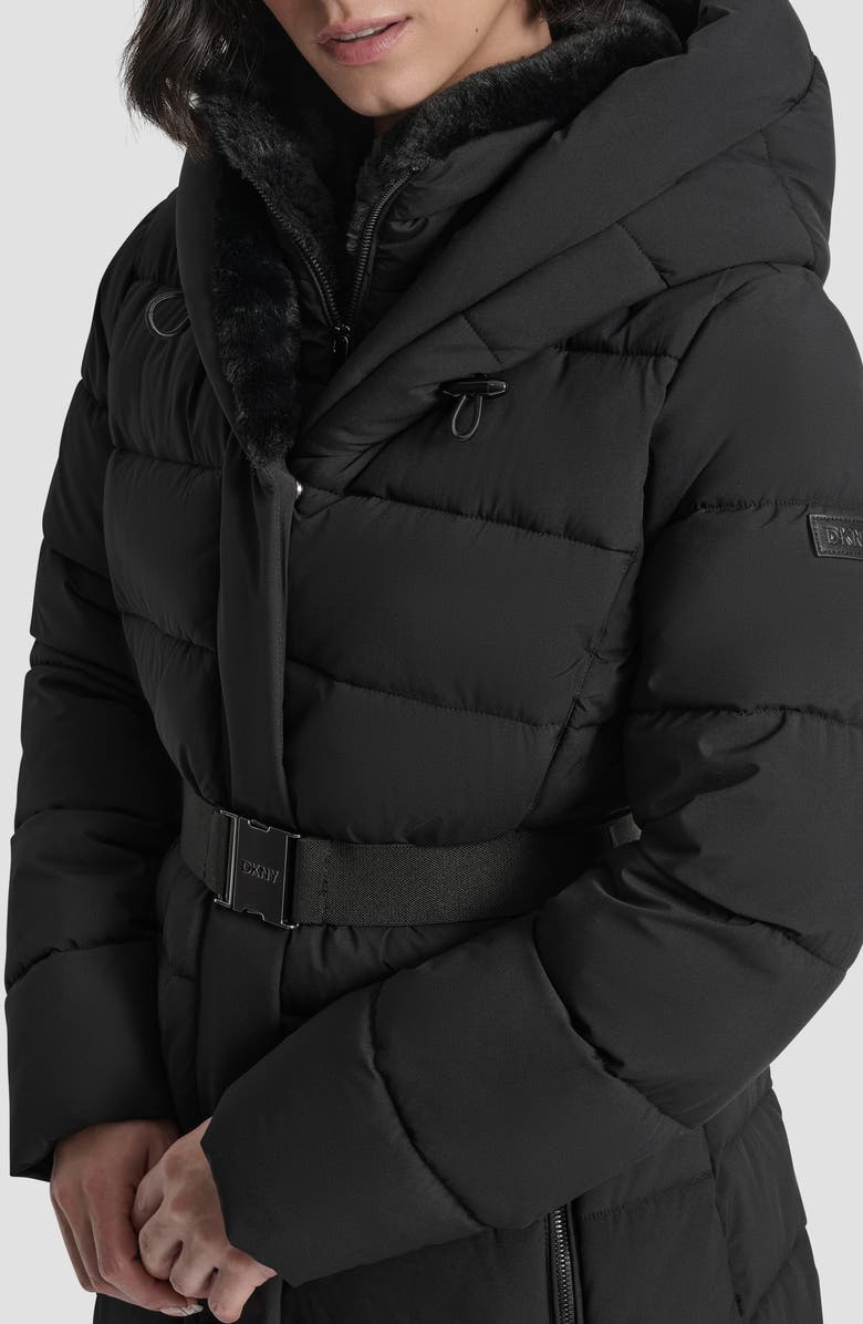 DKNY Belted Puffer Coat with Inset Quilted Bib, Alternate, color, 