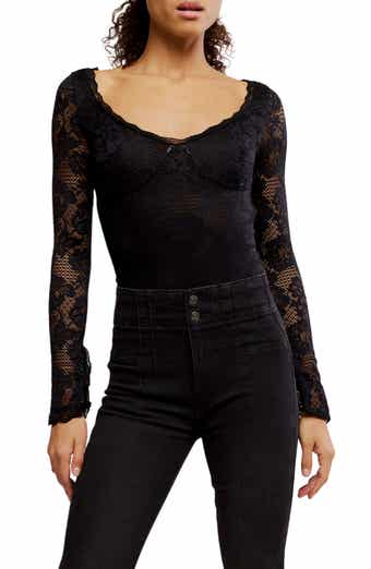 Free People Perfectly Fine Long Sleeve Lace Bodysuit